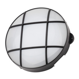 Jon 15 Watt LED Round Grid Outdoor Bulkhead Light, Black - thumbnail 1