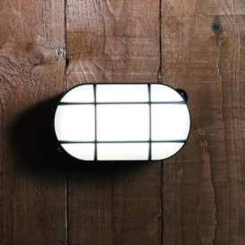 Jon 15 Watt LED Oval Grid Outdoor Bulkhead Light, Black - thumbnail 2