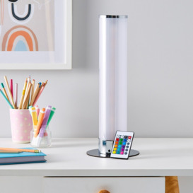 Glow Galaxy Colour Changing LED Cylinder Table Lamp, Chrome - thumbnail 2
