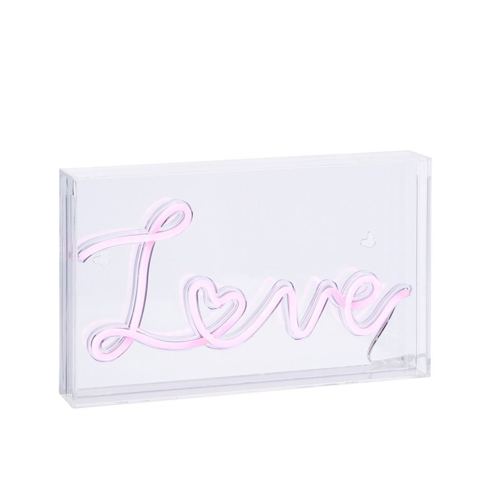 Glow LED Love Acrylic Neon Style Light Box, Pink - image 1