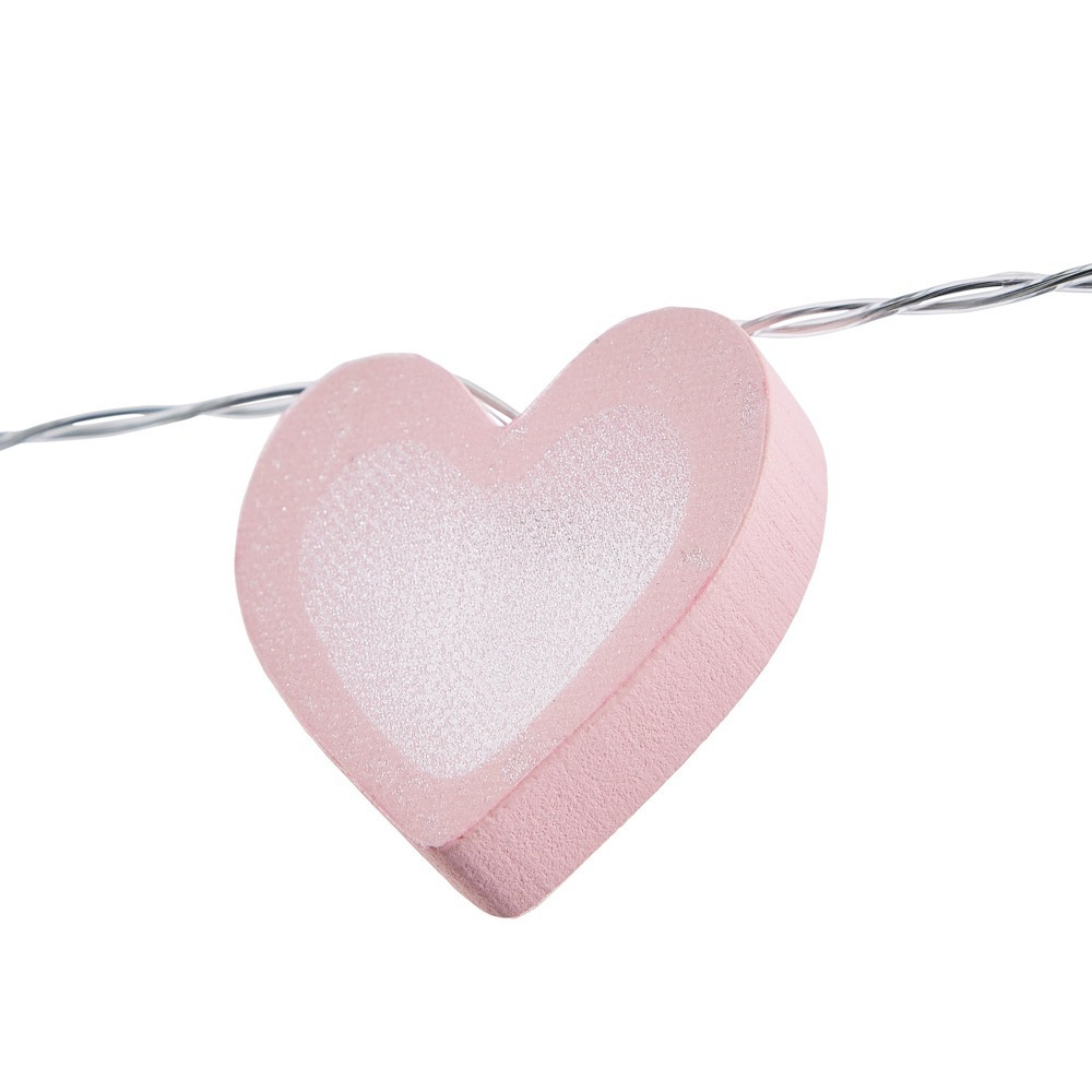 Glow LED Love Heart Wood String Lights, Pink - image 1