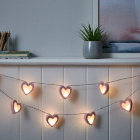 Glow LED Love Heart Wood String Lights, Pink - thumbnail 2