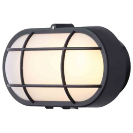 Stanley Vasman Outdoor Oval LED Bulkhead Wall or Ceiling Light, Black - thumbnail 1