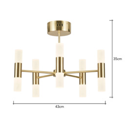 Lois 10 Light Semi Flush Ceiling Light, Satin Brass - thumbnail 9