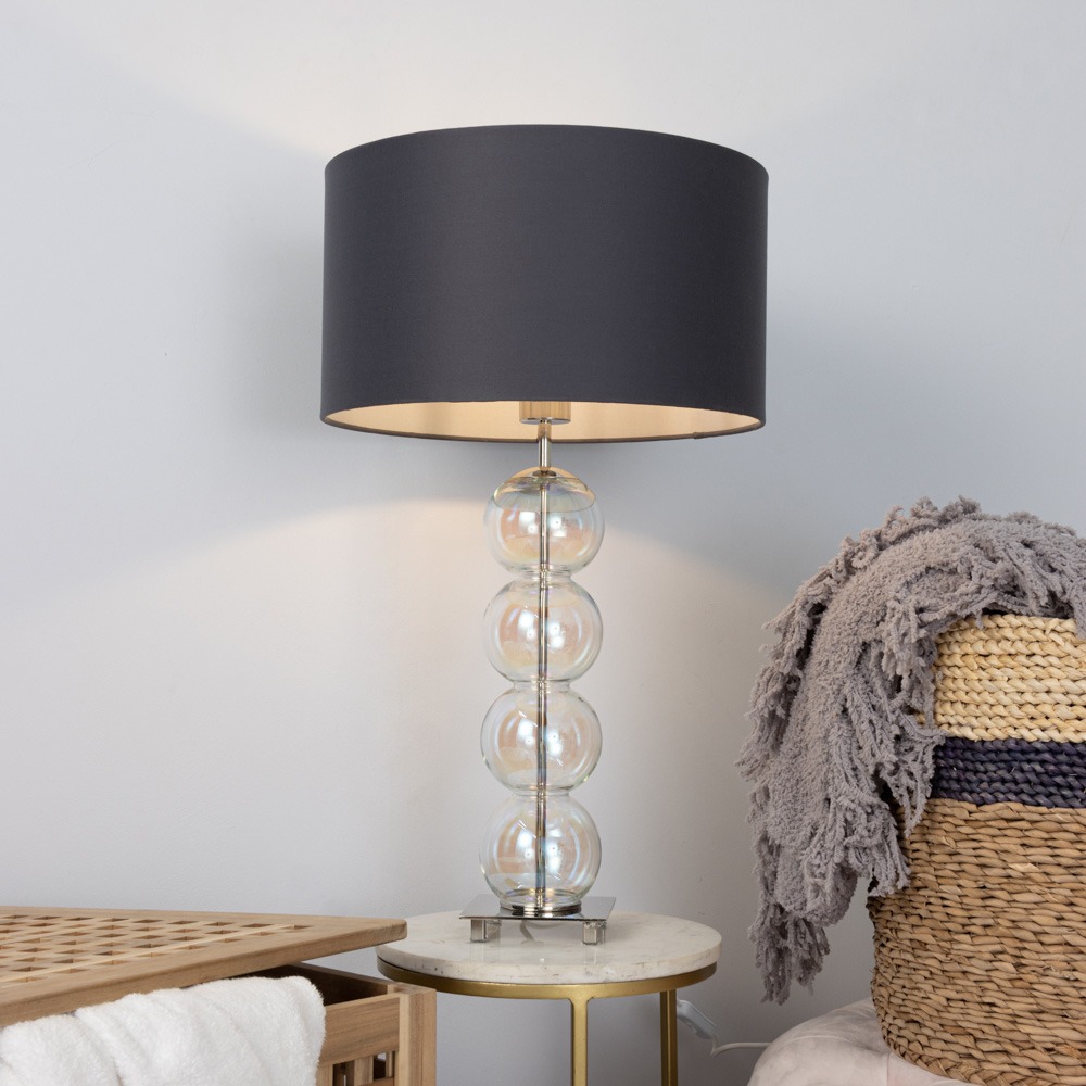 Metro Ball Stacked Table Lamp with Iridescent Glass Base, Nickel by BHS |  ufurnish.com, image size:1000x1000