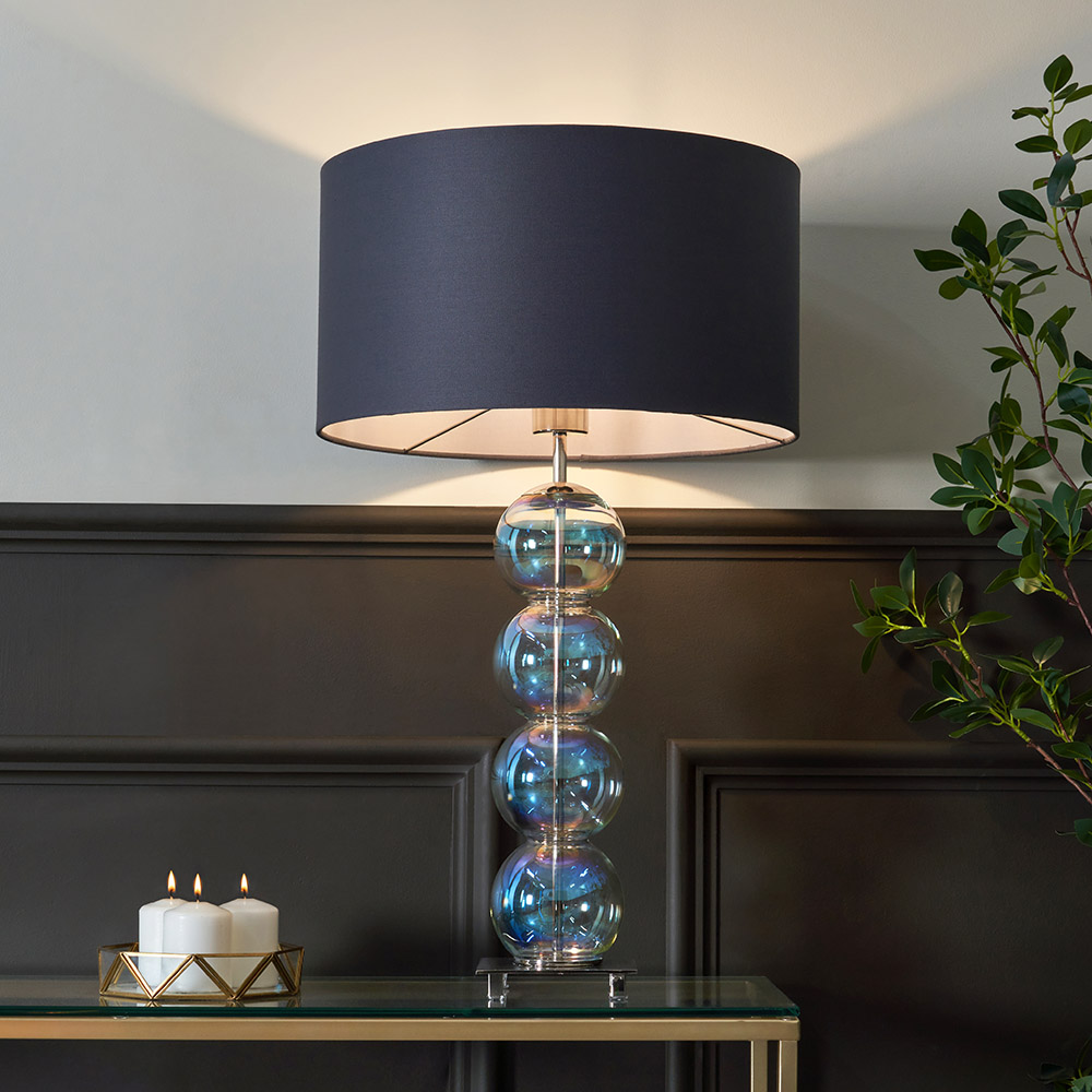 Metro Ball Stacked Table Lamp with Iridescent Glass Base, Nickel by BHS |  ufurnish.com, image size:1000x1000