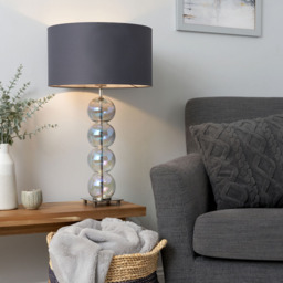 Metro Ball Stacked Table Lamp with Iridescent Glass Base, Nickel - thumbnail 4