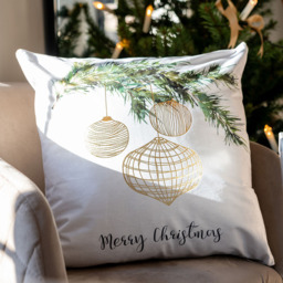 Christmas Bauble Cushion With Foil Design, Gold and Natural - thumbnail 3