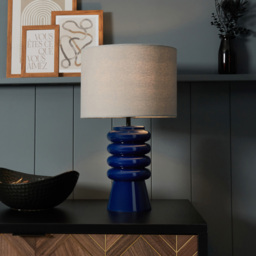 Rahya Ribbed Glass Table Lamp, Blue - thumbnail 3
