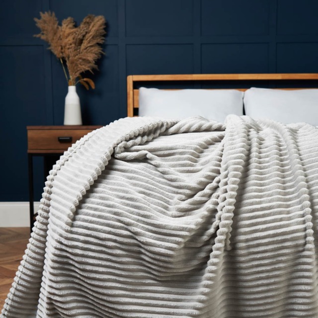 Luxury Ribbon Velvet Throw, Silver - image 1