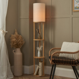 Shelby Floor Lamp with Shelves, Oak - thumbnail 3