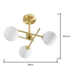 Nera Bathroom Cross Arm Semi Flush Ceiling Light, Satin Brass - thumbnail 7