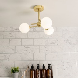 Nera Bathroom Cross Arm Semi Flush Ceiling Light, Satin Brass - thumbnail 3