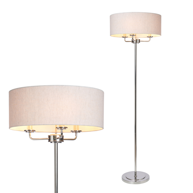 Henry 3 Light Floor Lamp with Grey Shade, Nickel - image 1