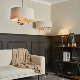 Henry 3 Light Floor Lamp with Grey Shade, Nickel - thumbnail 8