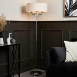 Henry 3 Light Floor Lamp with Grey Shade, Nickel - thumbnail 3