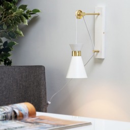 Olson Plug In Wall Light with Pulley Design, White - thumbnail 4