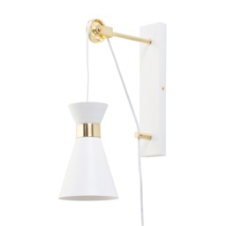Olson Plug In Wall Light with Pulley Design, White - thumbnail 1