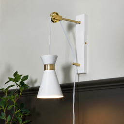 Olson Plug In Wall Light with Pulley Design, White - thumbnail 3