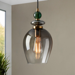 Seline Green 1 Light Ceiling Pendant, Satin Brass - thumbnail 3
