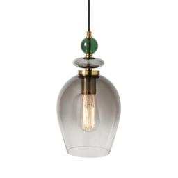 Seline Green 1 Light Ceiling Pendant, Satin Brass