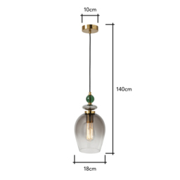 Seline Green 1 Light Ceiling Pendant, Satin Brass - thumbnail 8