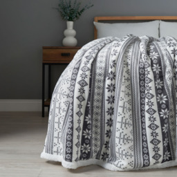 Christmas Fairisle Throw with Sherpa Back, Grey - thumbnail 1