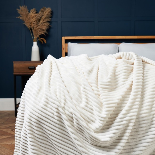 Luxury Ribbon Velvet Throw, Cream - image 1
