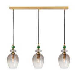 Seline Green 3 Light Diner Pendant, Satin Brass