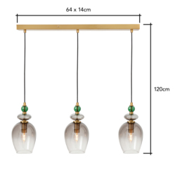 Seline Green 3 Light Diner Pendant, Satin Brass - thumbnail 8