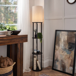 Shelby Floor Lamp with Shelves, Walnut - thumbnail 3