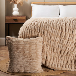 Ruched Faux Fur Cushion, Tan - thumbnail 5