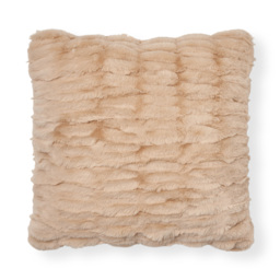 Ruched Faux Fur Cushion, Tan - thumbnail 3