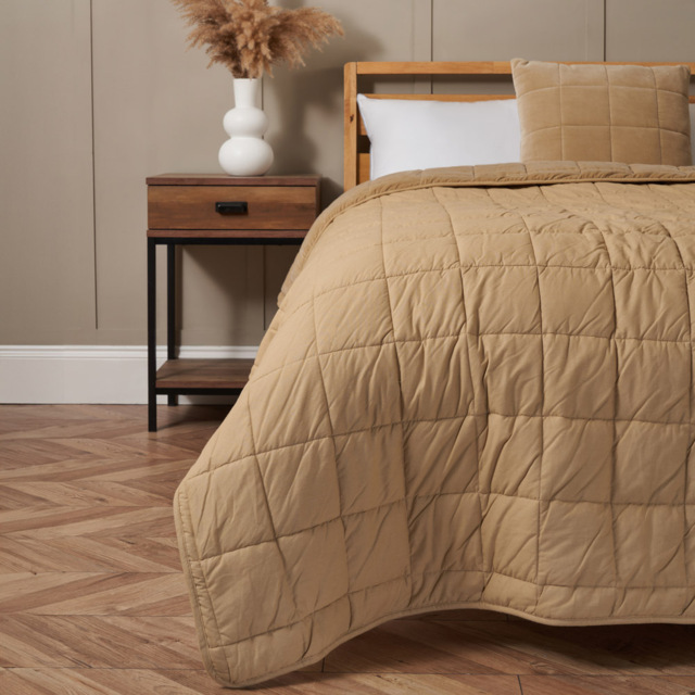 Square Stitch Quilted Bedspread, Sand - image 1