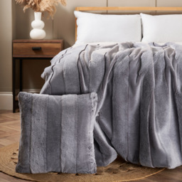 Faux Fur Stripe Cut Cushion, Grey - thumbnail 6