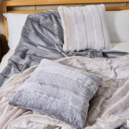 Faux Fur Stripe Cut Cushion, Grey - thumbnail 7