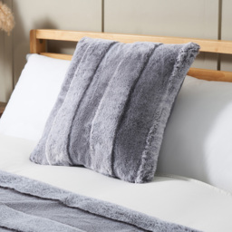 Faux Fur Stripe Cut Cushion, Grey - thumbnail 1