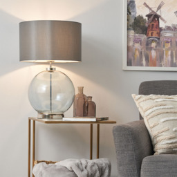 Metro Blue Glass Sphere Table Lamp, Nickel - thumbnail 3
