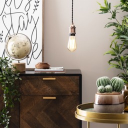 Industrial Style Black Cable Ceiling Pendant, Antique Copper - thumbnail 3