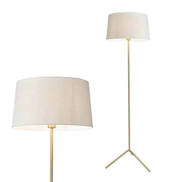 Stassy Tripod Feet Floor Lamp with Light Grey Shade, Satin Brass - image 1