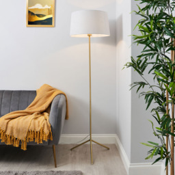 Stassy Tripod Feet Floor Lamp with Light Grey Shade, Satin Brass - thumbnail 3