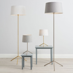 Stassy Tripod Feet Floor Lamp with Light Grey Shade, Satin Brass - thumbnail 7