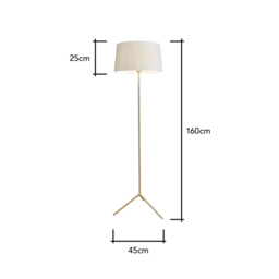 Stassy Tripod Feet Floor Lamp with Light Grey Shade, Satin Brass - thumbnail 8