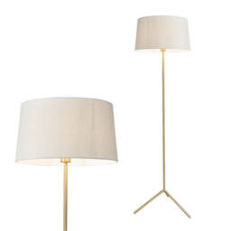 Stassy Tripod Feet Floor Lamp with Light Grey Shade, Satin Brass - thumbnail 1