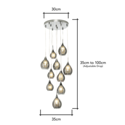 Carmella Cluster Ceiling Pendant with Smoked and Frosted Shades, Satin Chrome - thumbnail 9