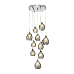 Carmella Cluster Ceiling Pendant with Smoked and Frosted Shades, Satin Chrome