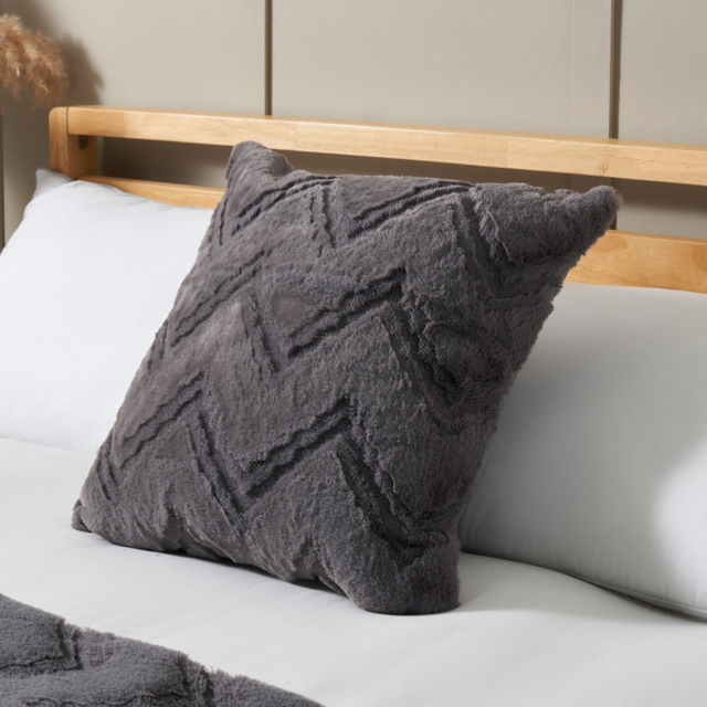 Chevron Faux Fur Cushion, Charcoal - image 1