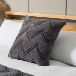 Chevron Faux Fur Cushion, Charcoal - thumbnail 1