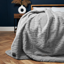 Bergen Embossed Faux Fur Throw, Grey - thumbnail 1