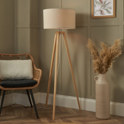Keeley Wooden Tripod Floor Lamp, Oak - thumbnail 4